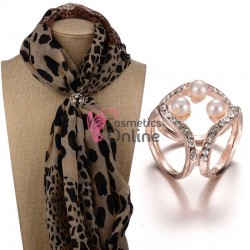 Inel elegant pentru esarfa din metal Cod PIMS006BB Bronz cu cristale si perle